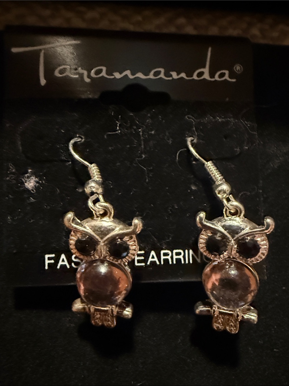 Owl Drop Earrings with Clear Gemstone